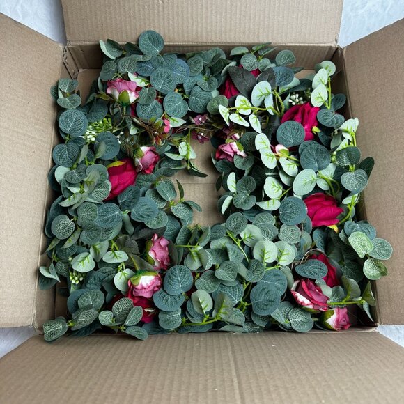 Artificial Eucalyptus & Rose Wreath 13" greenery decor - Picture 3 of 4